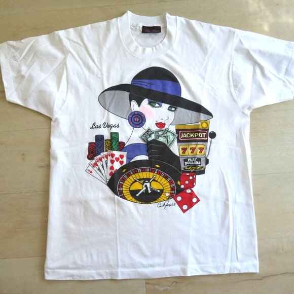 Vintage Dina Michaels Las Vegas Graphic White T-Shirt Carol Joseph Design Womens - Picture 9 of 16